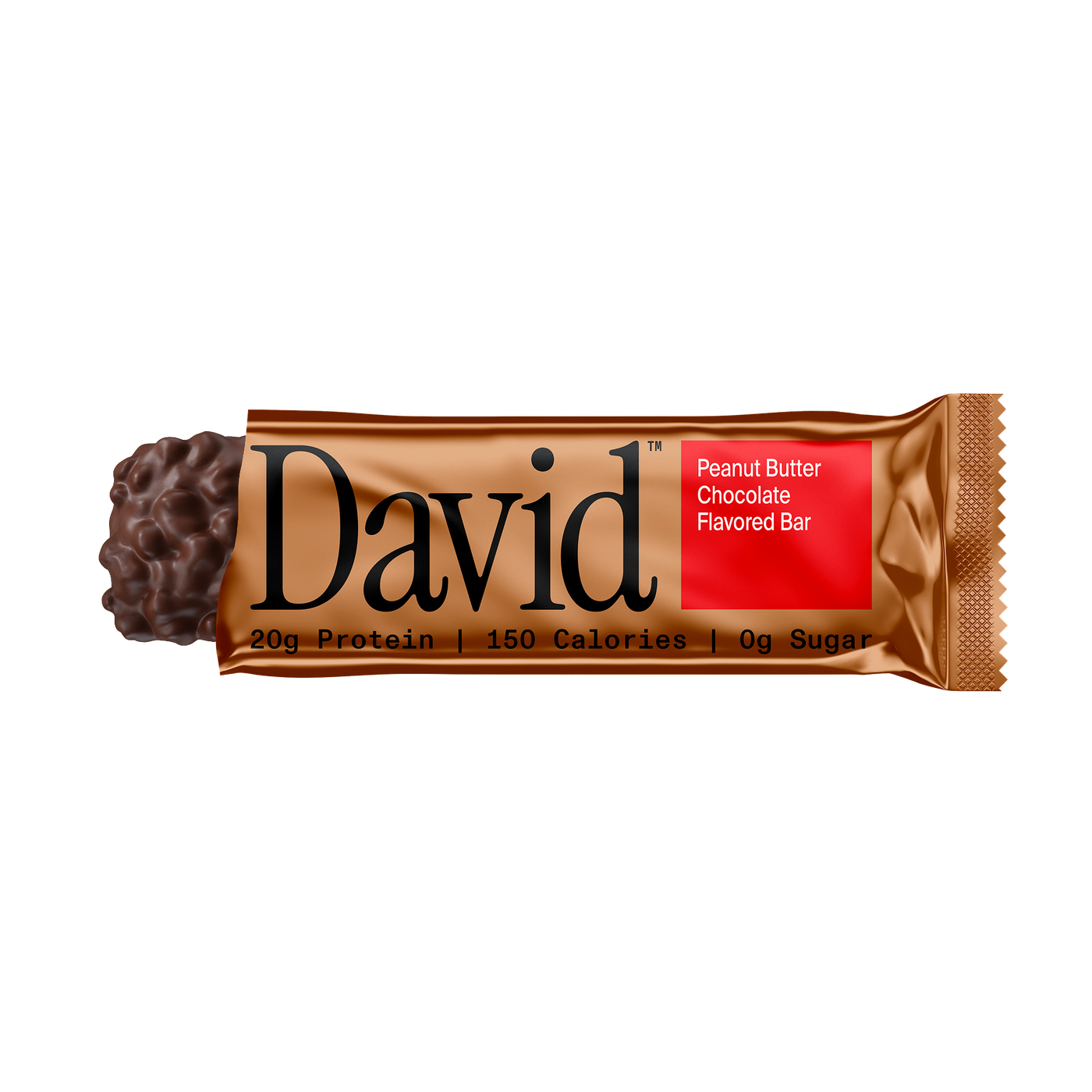 David Peanut Butter Chocolate Flavored Bar packaging on a black background